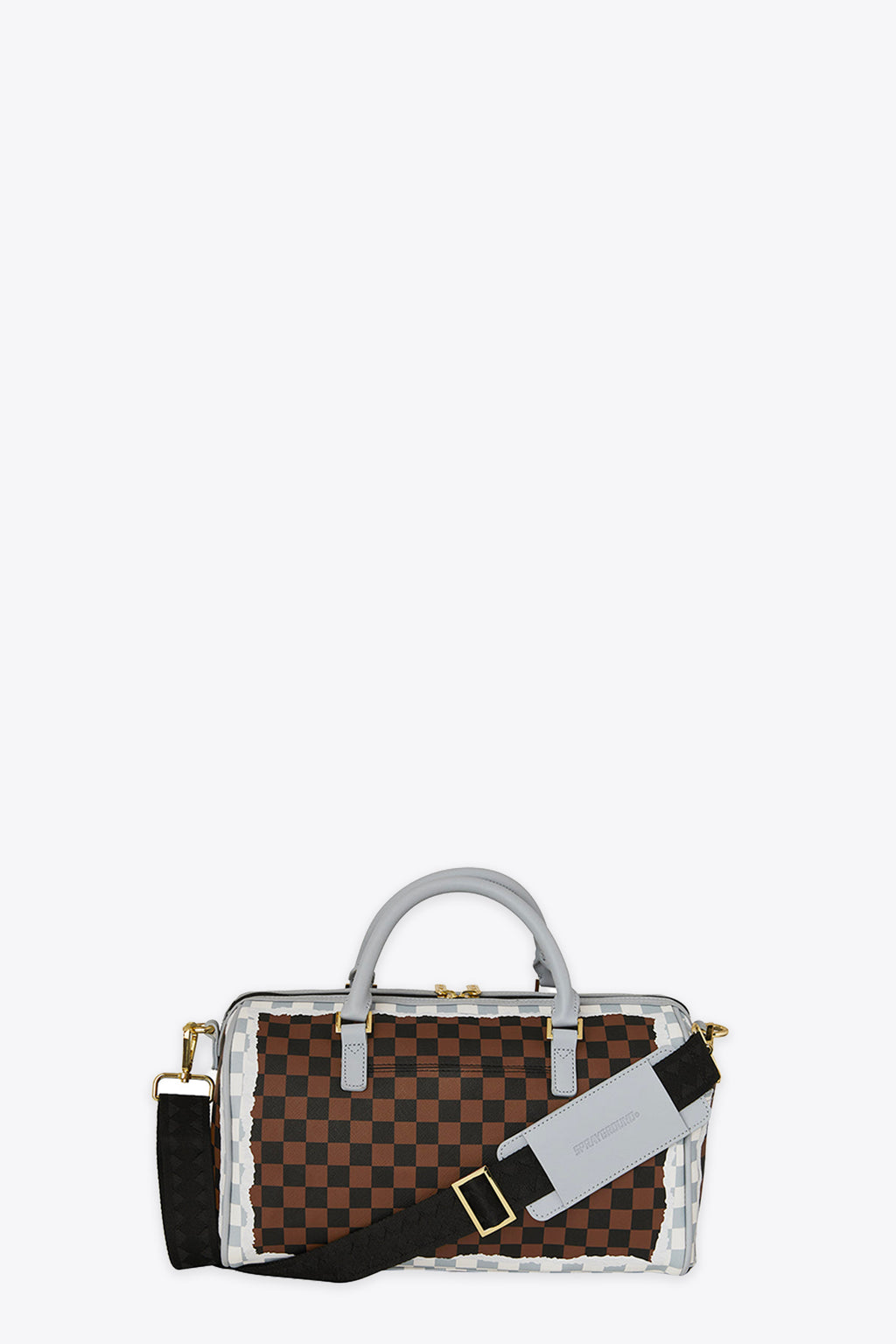 alt-image__Bauletto-in-pvc-a-scacchi-marrone-e-nero-con-bocca-shark---Cream-Brown-Tear-Check-Mini-Duffle
