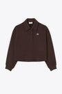Felpa in cotone marrone con collo a polo 