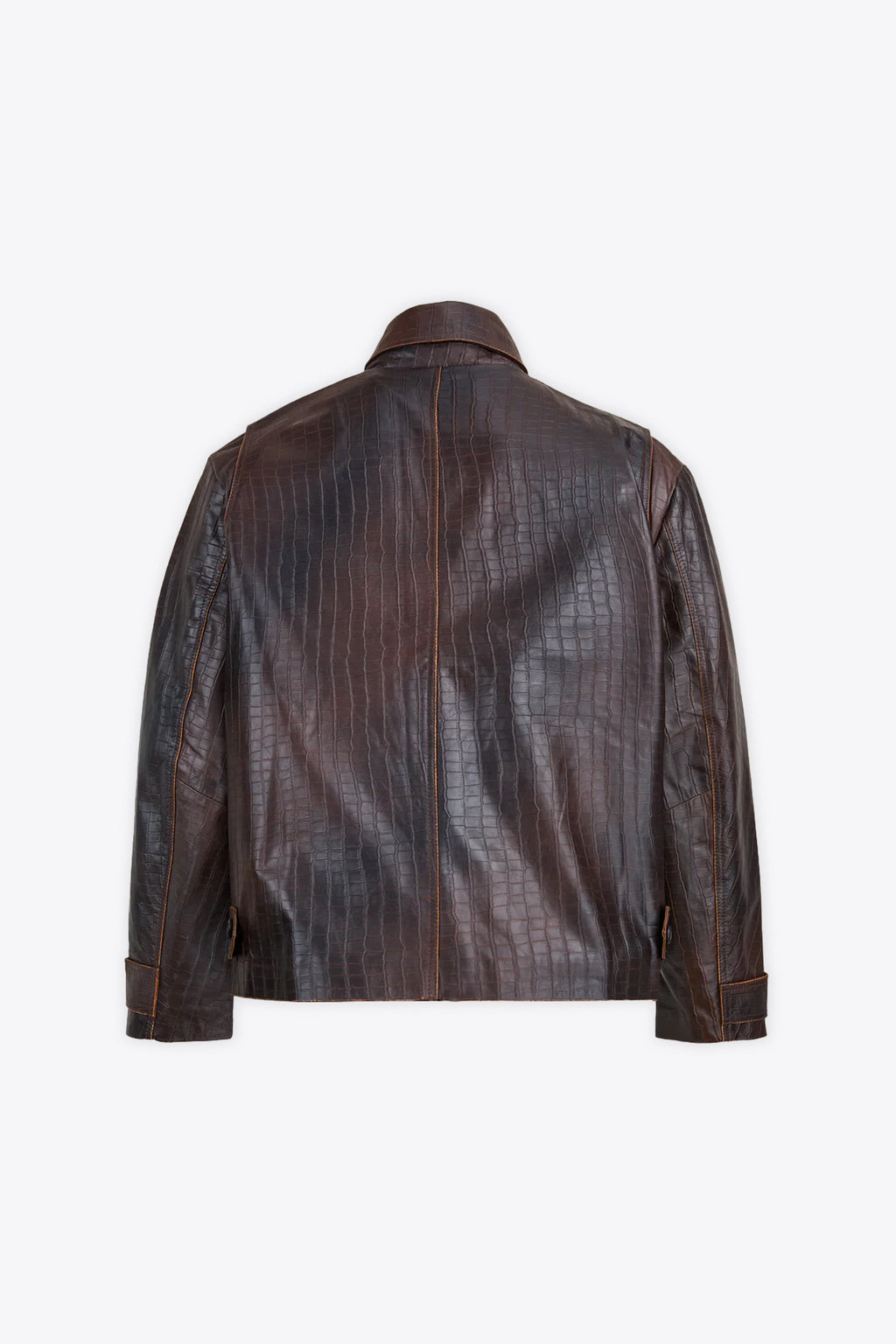 alt-image__Giacca-in-pelle-marrone-con-stampa-coccodrillo---Distressed-Croc-Embossed-Leather-Work-Jacket