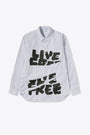 White and blue striped patchwork shirt with Live Free print 