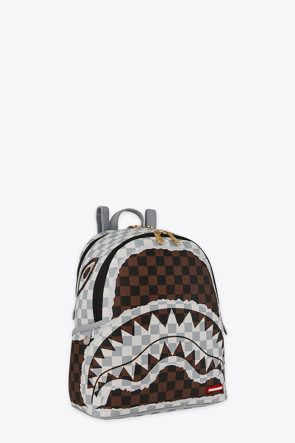 alt-image__Zaino-piccolo-in-pvc-a-scacchi-marrone-e-nero-con-bocca-shark---Cream-Brown-Tear-Check-Savage-Backpack