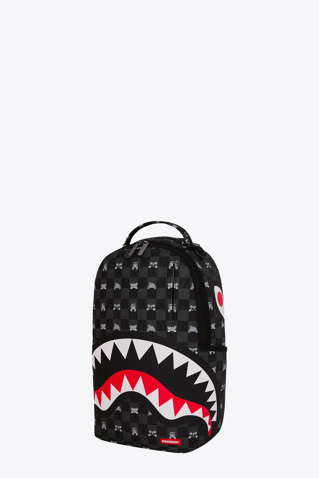 alt-image__Zaino-in-pvc-nero-a-scacchi-con-stampa-grafica---Peeking-Character-Check-Backpack