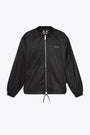 Black nylon coach jacket with chest logo and back print  
