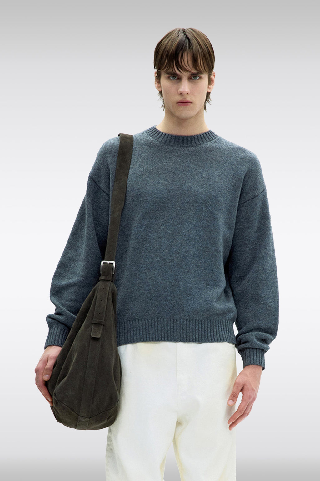 alt-image__Melange-grey-wool-sweater---Wool-Cropped-Crewneck-Sweater