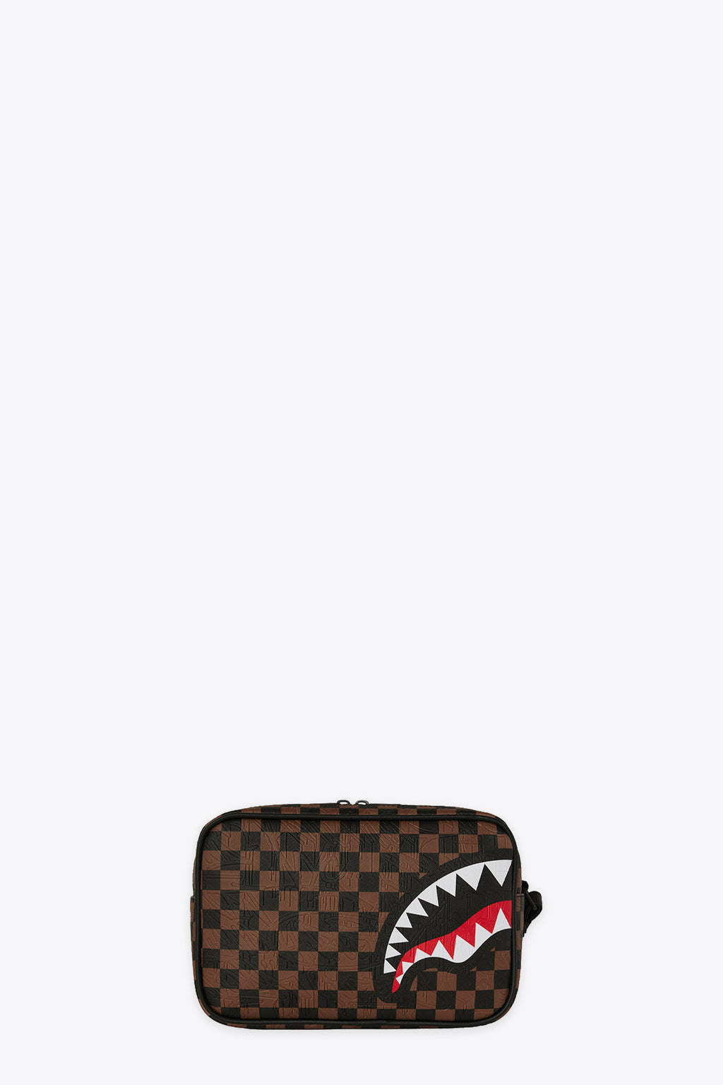 alt-image__Borsello-in-pvc-a-scacchi-marrone-e-nero-con-bocca-shark---Check-2-Emboss-Toiletry-Bag