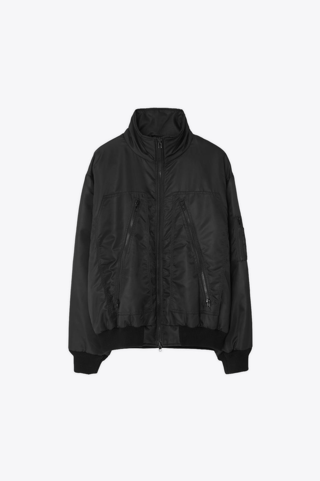 alt-image__Bomber-nero-in-nylon-con-due-tasche-laterali-oblique