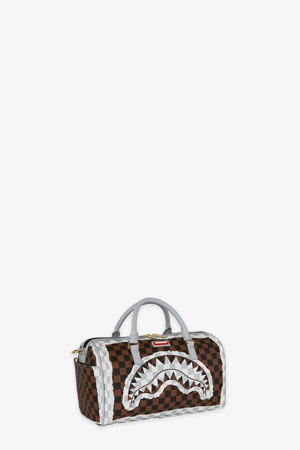 alt-image__Bauletto-in-pvc-a-scacchi-marrone-e-nero-con-bocca-shark---Cream-Brown-Tear-Check-Mini-Duffle
