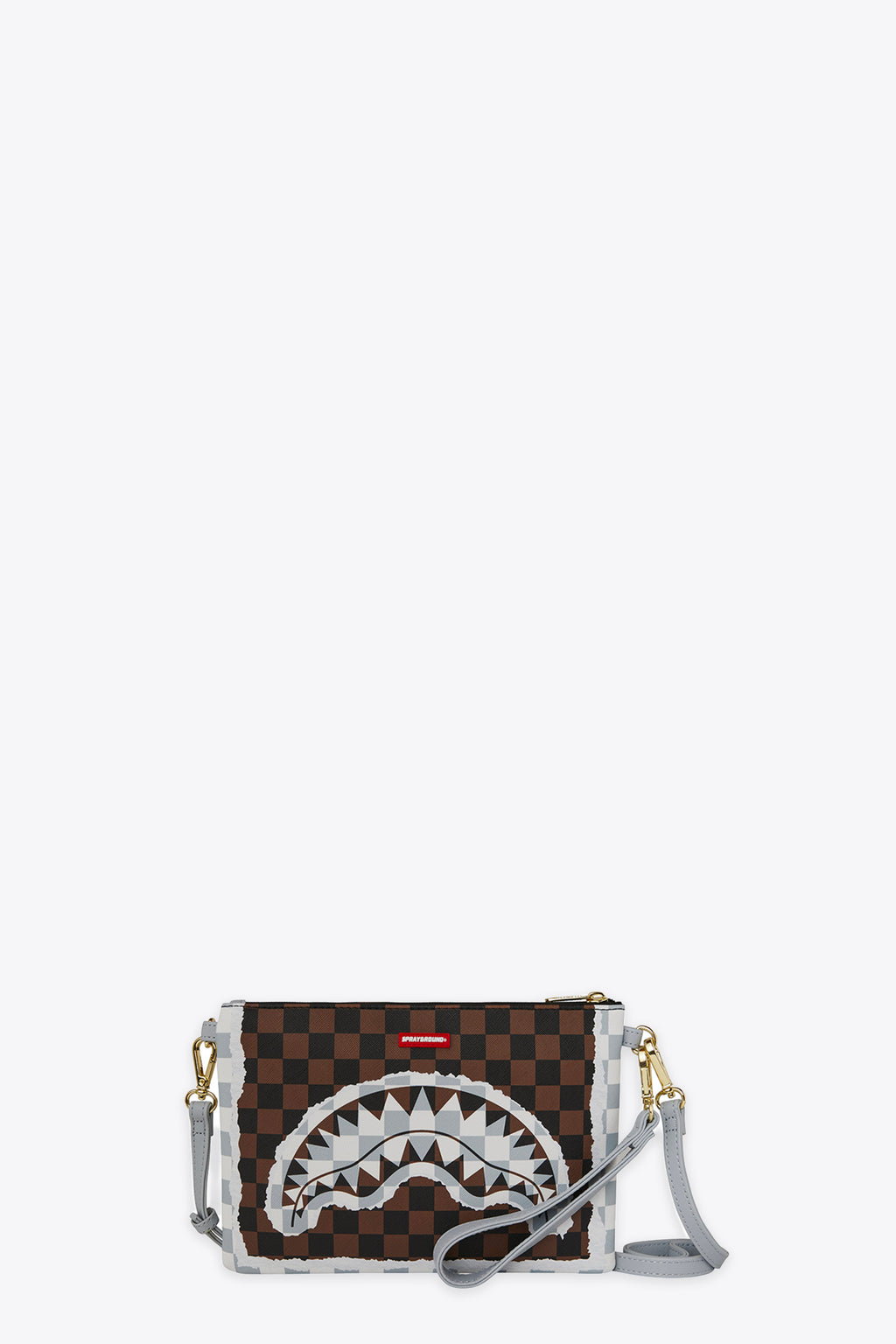 alt-image__Pochette-in-pvc-a-scacchi-marrone-e-nero-con-bocca-shark---Cream-Brown-Tear-Check-Crossover-Clutch