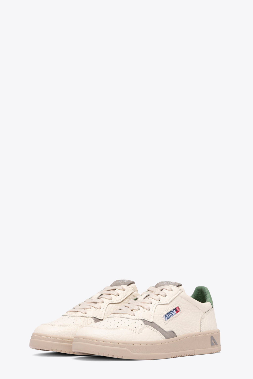 alt-image__Sneaker-bassa-in-pelle-martellata-panna-con-tab-in-suede-verde---Medalist-Low