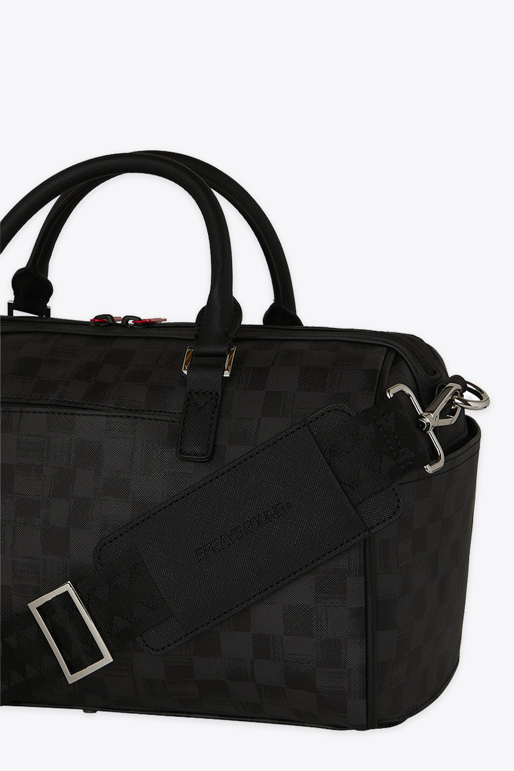 alt-image__Bauletto-in-pvc-nero-a-scacchi-con-bocca-shark---Scribble-Shark-Mini-Duffle