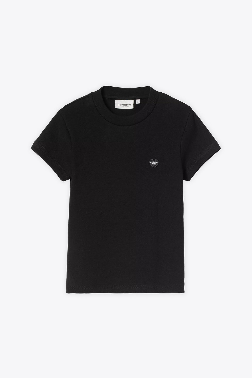 alt-image__T-shirt-nera-in-cotone-a-coste-con-logo-cuore-al-petto---W'-S/S-Small-Heart-Patch-T-Shirt