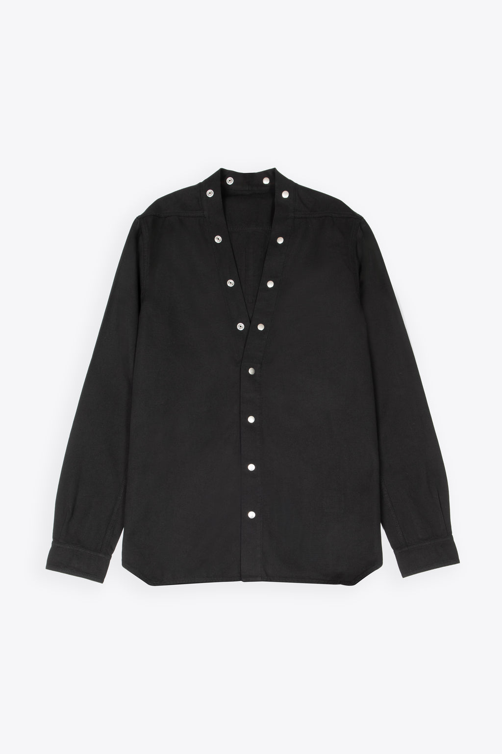alt-image__Camicia-nera-in-canvas-con-scollo-a-V-e-bottoni-automatici-in-metallo---Larry-Shirt