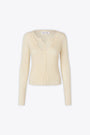 Pullover in lana a coste panna doppiato con bottoni - Sajose V-Neck 