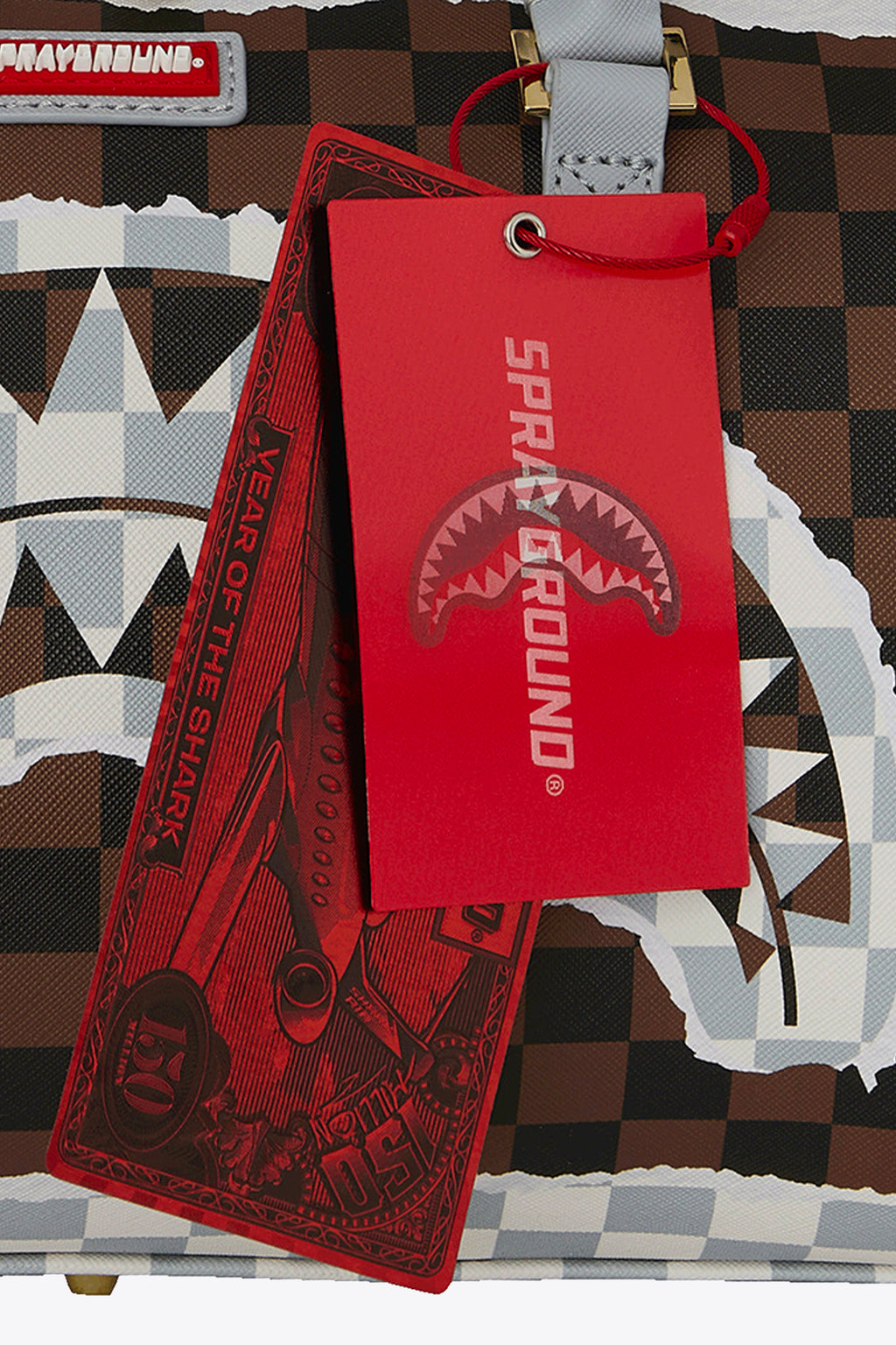 alt-image__Bauletto-in-pvc-a-scacchi-marrone-e-nero-con-bocca-shark---Cream-Brown-Tear-Check-Mini-Duffle