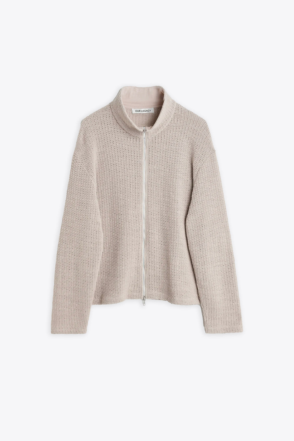 alt-image__Sand-colour-cotton-knit-cardigan-with-zip---Shrunken-Fullzip-Polo