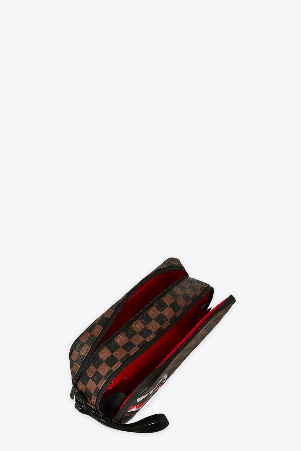 alt-image__Borsello-in-pvc-a-scacchi-marrone-e-nero-con-bocca-shark---Check-2-Emboss-Toiletry-Bag