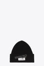Black ribbed wool beanie with adhesive tape 
