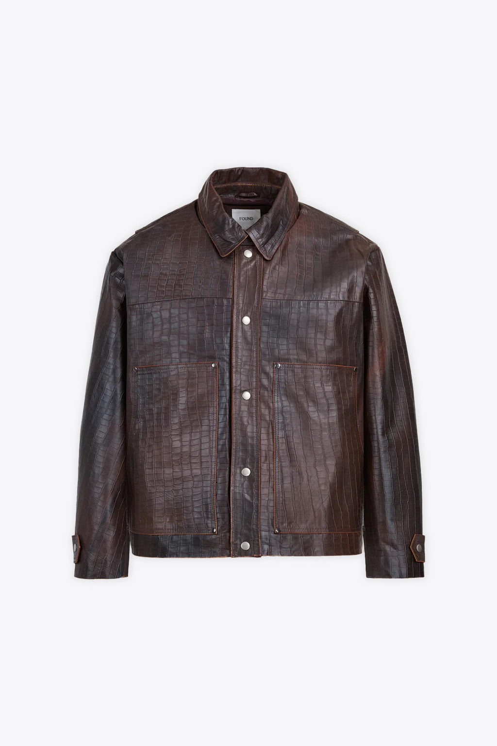 alt-image__Giacca-in-pelle-marrone-con-stampa-coccodrillo---Distressed-Croc-Embossed-Leather-Work-Jacket