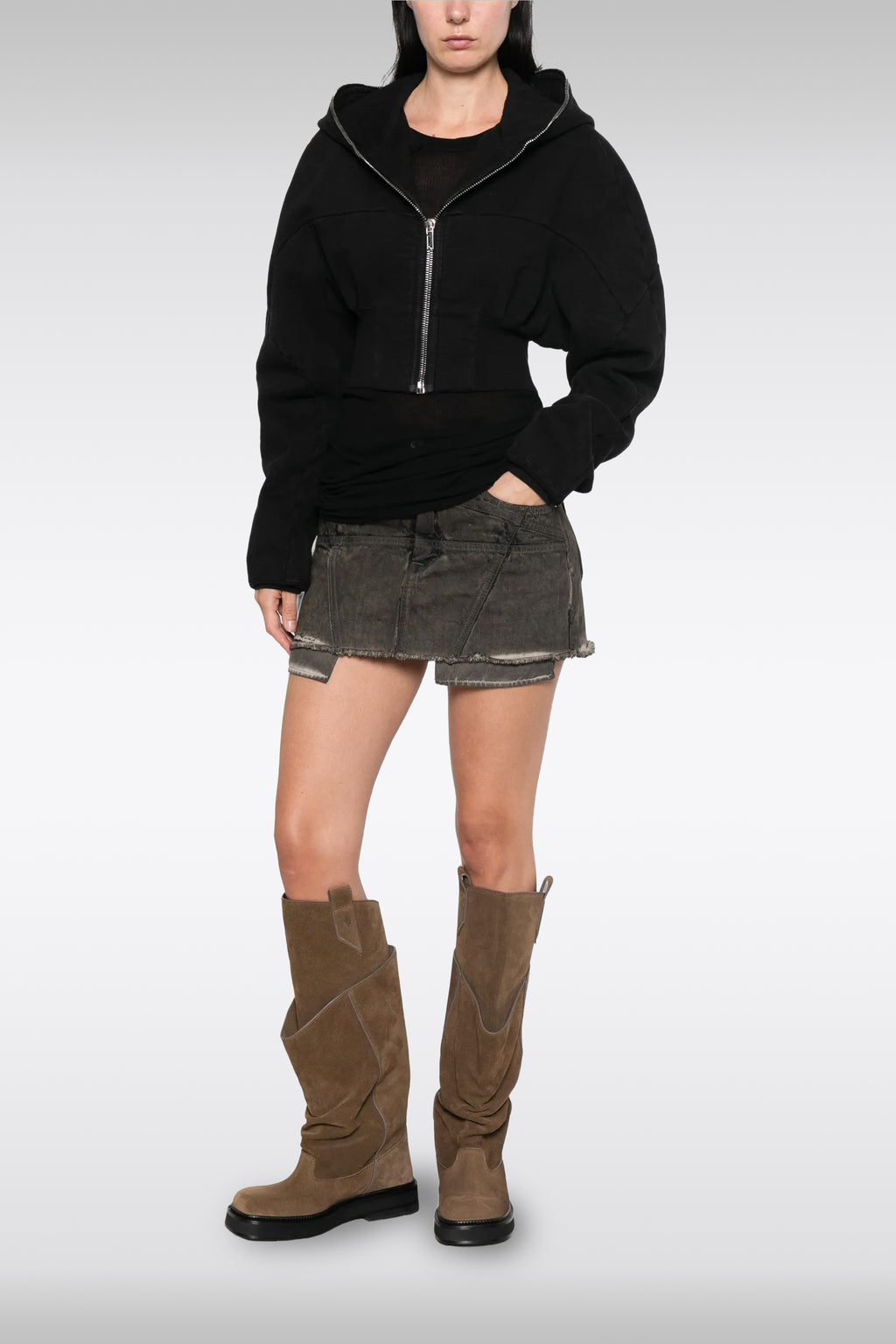 alt-image__Minigonna-in-denim-grigio-scuro-stonewashed-con-fondo-a-taglio-vivo---Lana-Mini