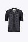Camicia in maglia traforata nera di misto lino 