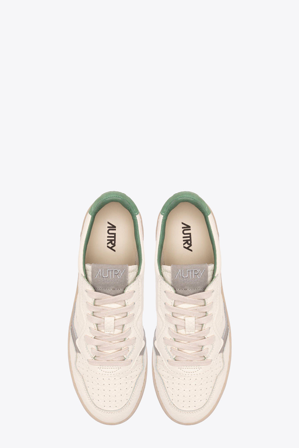 alt-image__Sneaker-bassa-in-pelle-martellata-panna-con-tab-in-suede-verde---Medalist-Low