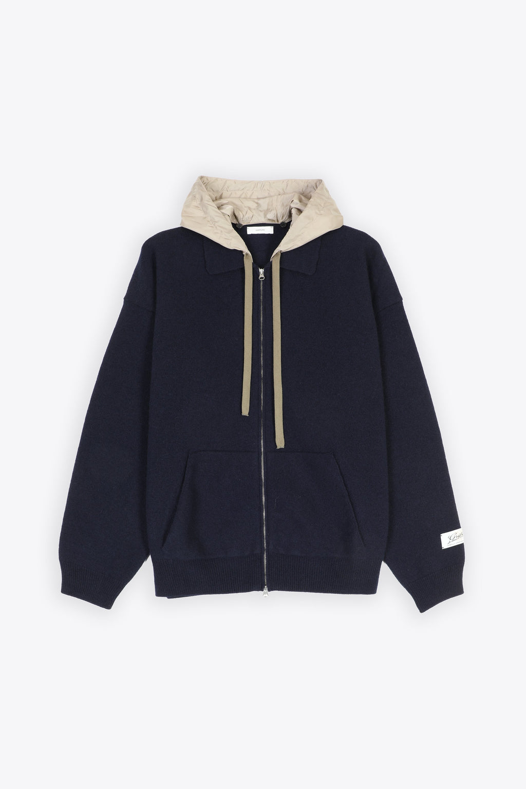 alt-image__Cardigan-in-lana-blu-navy-con-cappuccio-rimovibile-in-nylon-beige