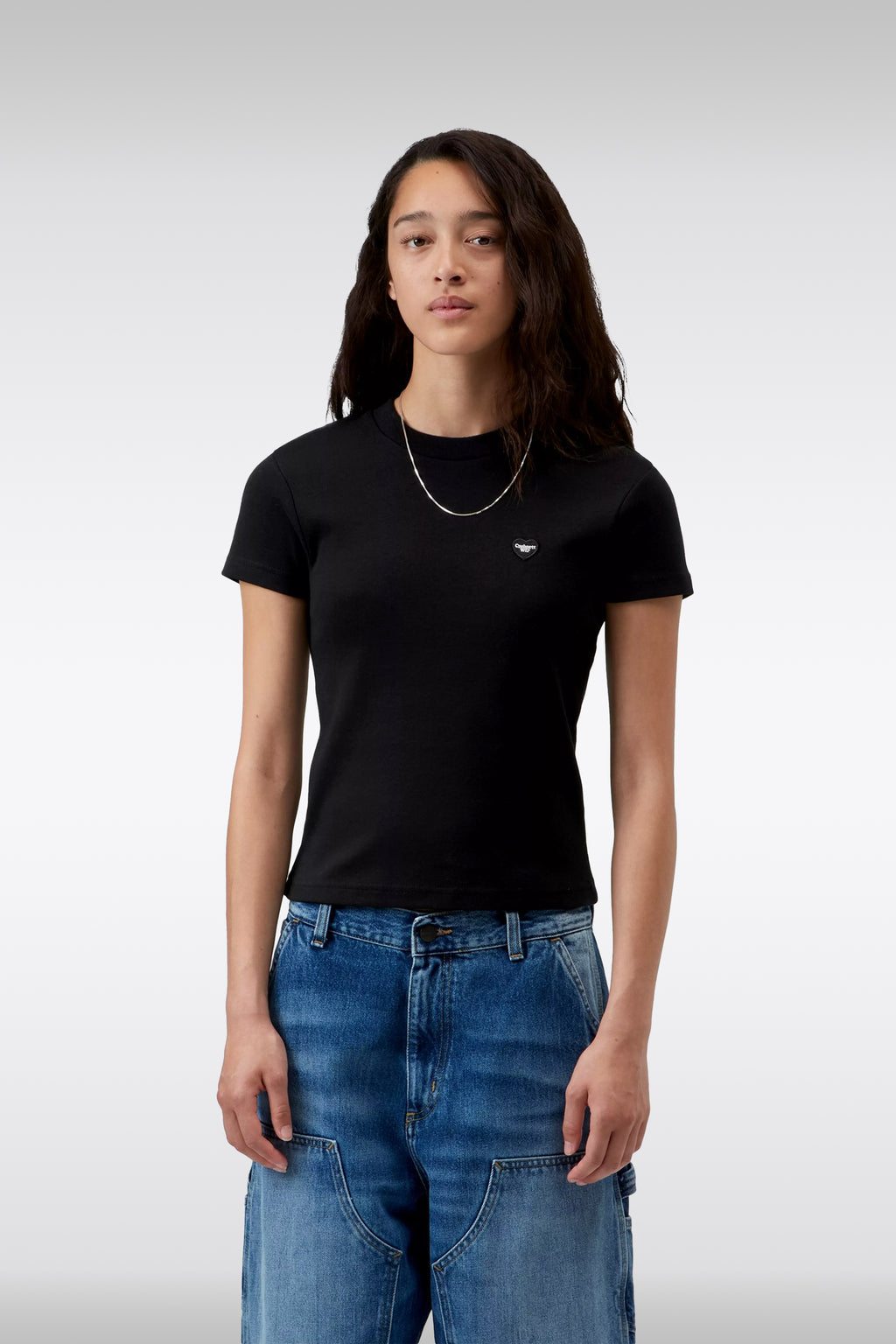 alt-image__T-shirt-nera-in-cotone-a-coste-con-logo-cuore-al-petto---W'-S/S-Small-Heart-Patch-T-Shirt