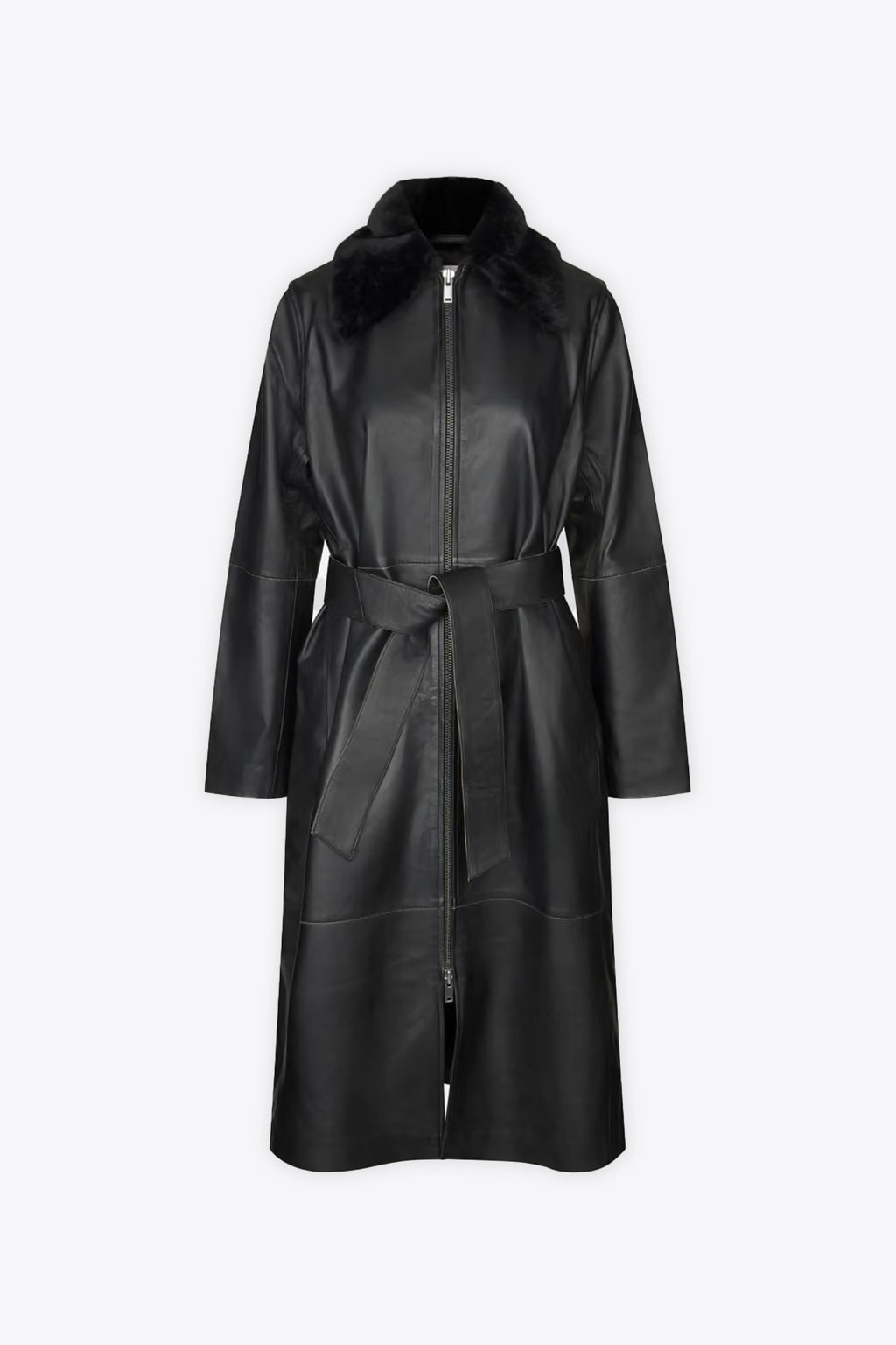 alt-image__Trench-nero-in-pelle-con-collo-in-pelliccia-ecologica-e-cintura---Sajuniper-Shearlin-Coat