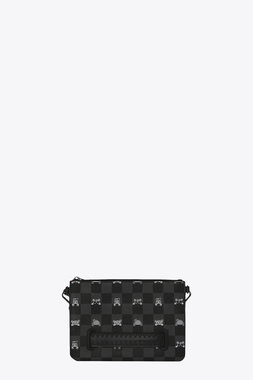 alt-image__Pochette-nera-in-pvc-a-scacchi-con-stampa-grafica---Peeking-Charcter-Check-Crossover-Clutch