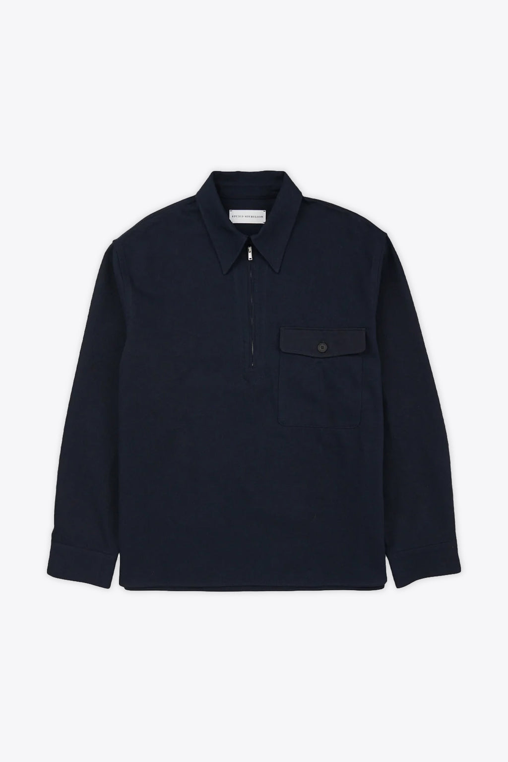 alt-image__Camicia-in-twill-di-cotone-blu-navy-con-zip-al-collo---Oscil
