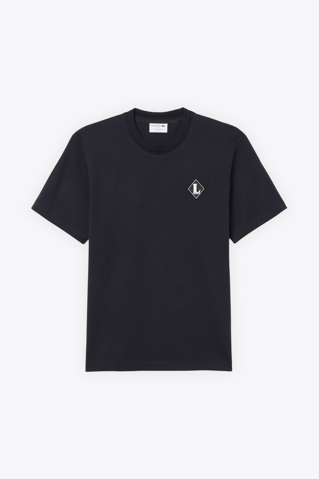 alt-image__T-shirt-nera-in-cotone-con-girocollo-ricamato-e-logo-a-rombo-al-petto