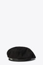 Black canvas beret with metal logo - Leather Panel Cotton Beret  