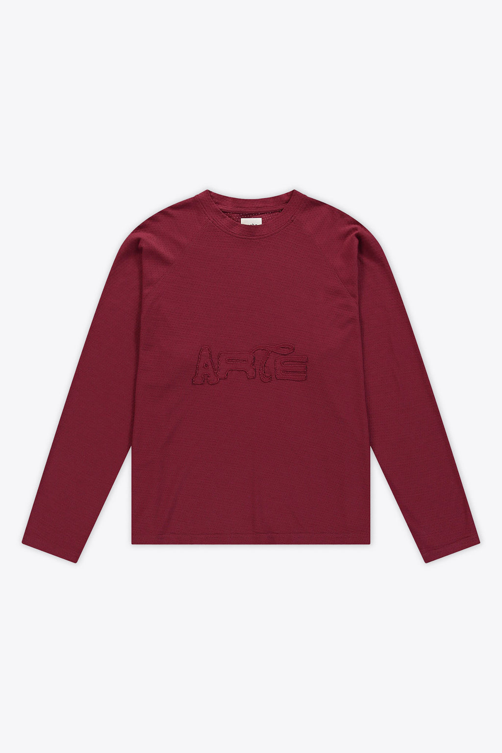 alt-image__T-shirt-in-mesh-bordeux-con-maniche-lunghe-e-logo-frontale---Aero-Longsleeve