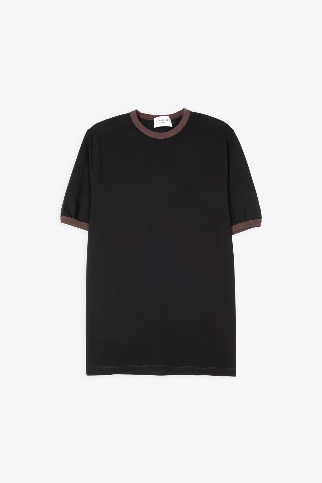 alt-image__T-shirt-nera-in-cotone-con-girocollo-e-bordo-manica-marrone---Muscle-Tee