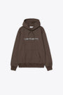 Felpa marrone con maxi logo ricamato celeste al petto - Hooded Carhartt Sweatshirt 