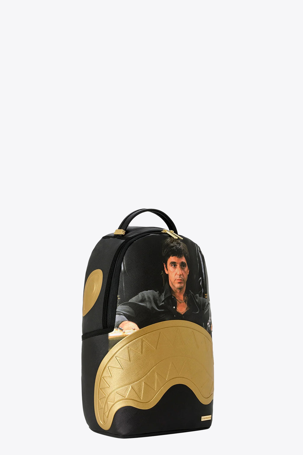 alt-image__Zaino-in-pvc-nero-con-stampa-Scarface-e-bocca-shark-oro---Scarface-Gold-Embossed-Backpack