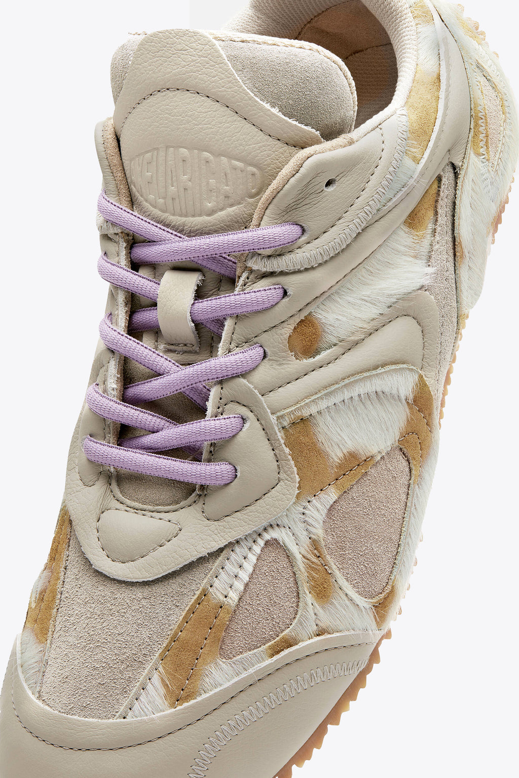 alt-image__Sneaker-bassa-in-cavallino-e-suede-beige-con-lacci-lilla---Slow-Runner