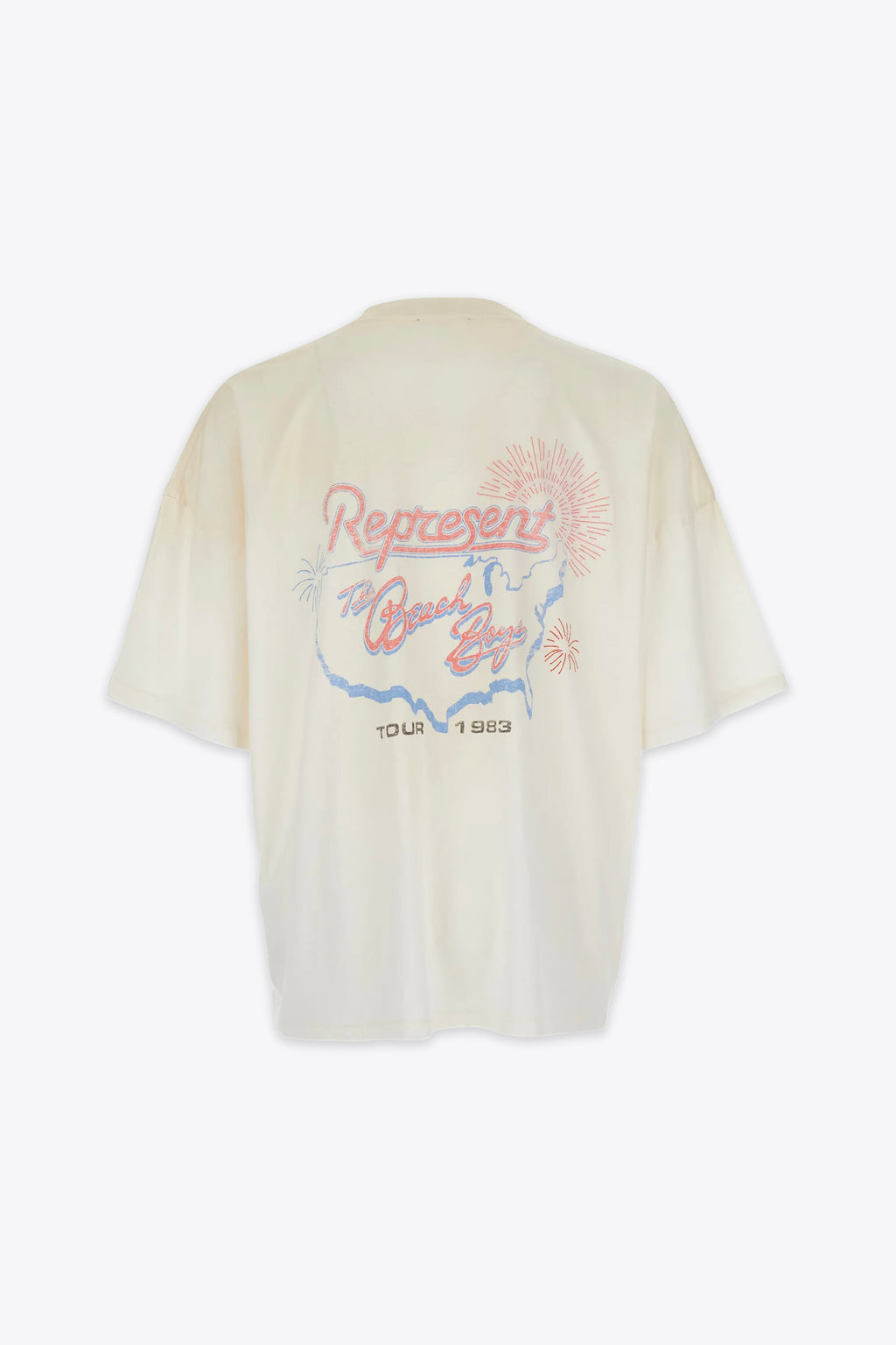 alt-image__T-shirt-in-cotone-panna-con-stampa-grafica-e-dettaglio-con-strass---Beach-Boys-X-Represent-Tour-T-shirt