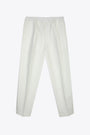 Off white linen blend tailored pant with elastic waistband - Savoys 