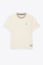 T-shirt in cotone panna con colletto a righe 
