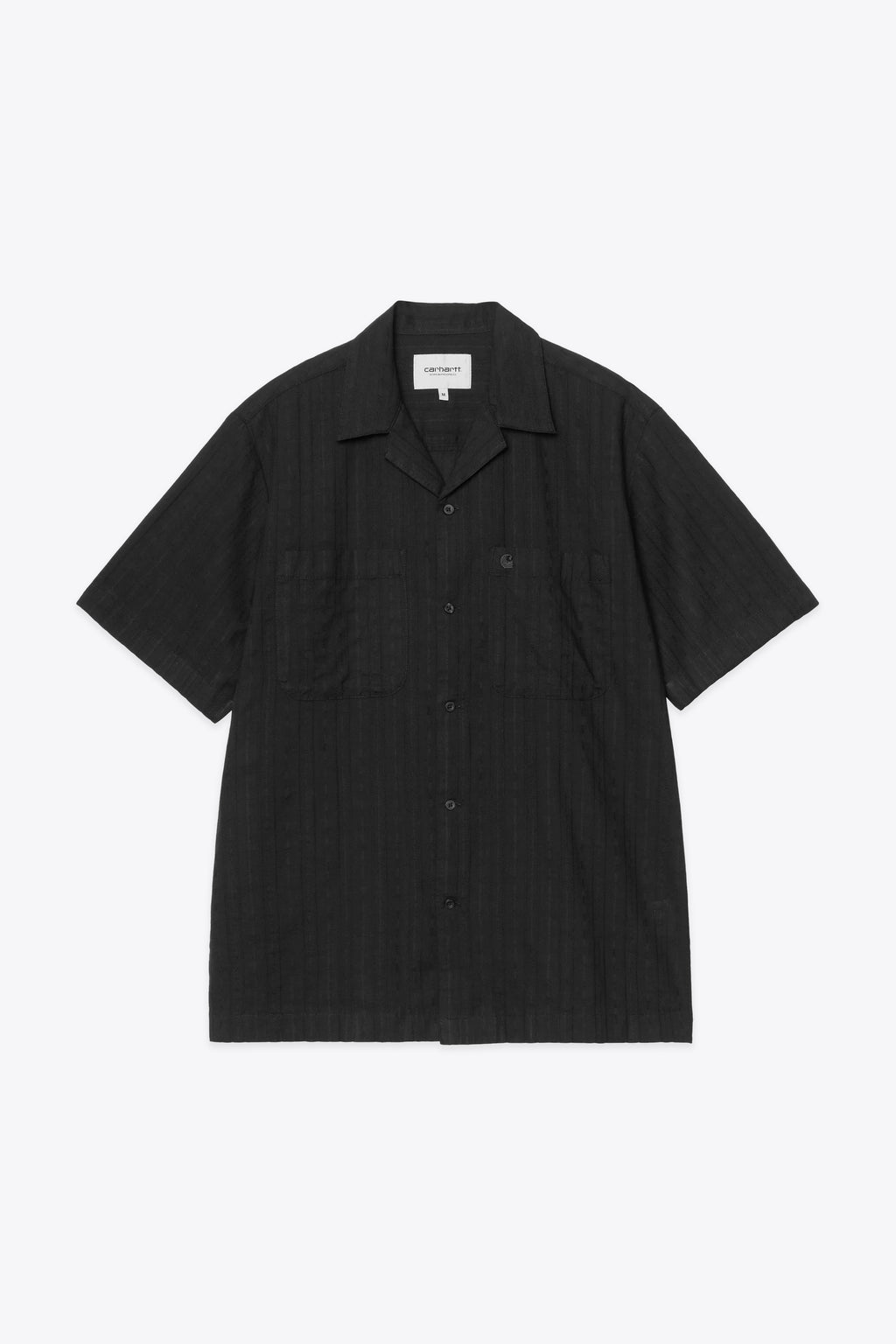 alt-image__Camicia-nera-in-cotone-a-righe-tono-su-tono-con-maniche-corte---S/S-Gareth-Shirt