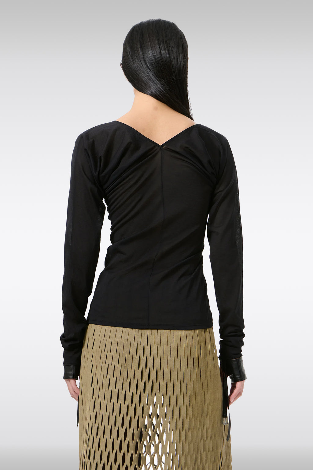alt-image__Top-in-jersey-stretch-nero-con-scollo-a-V-fronte/retro-e-maniche-lunghe---Cheer-V-Neck