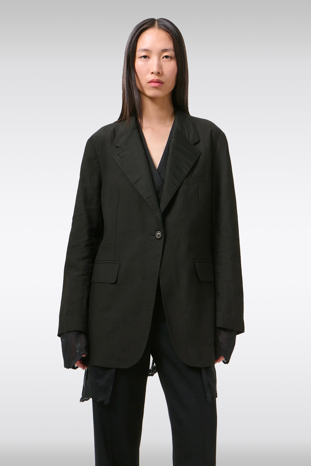 alt-image__Blazer-reversibile-in-misto-lino-nero-con-fodera-ricamata-a-vista----Reversible-Drip-Blazer