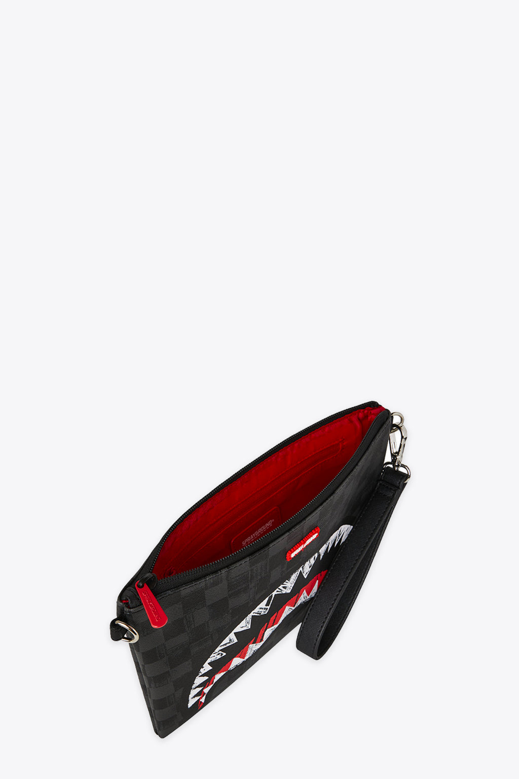 alt-image__Pochette-nera-in-pvc-a-scacchi-con-bocca-shark---Scribble-Shark-Crossover-Clutch