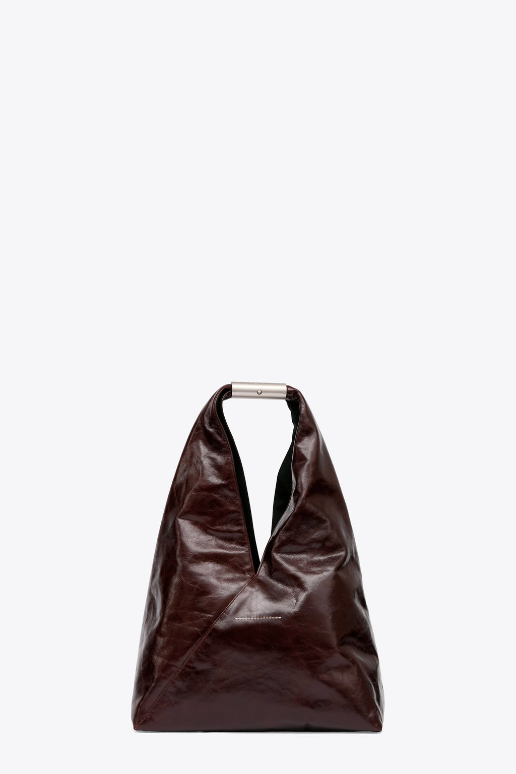 alt-image__Borsa-Japanese-grande-in-pelle-vernicita-marrone-con-manico-in-metallo