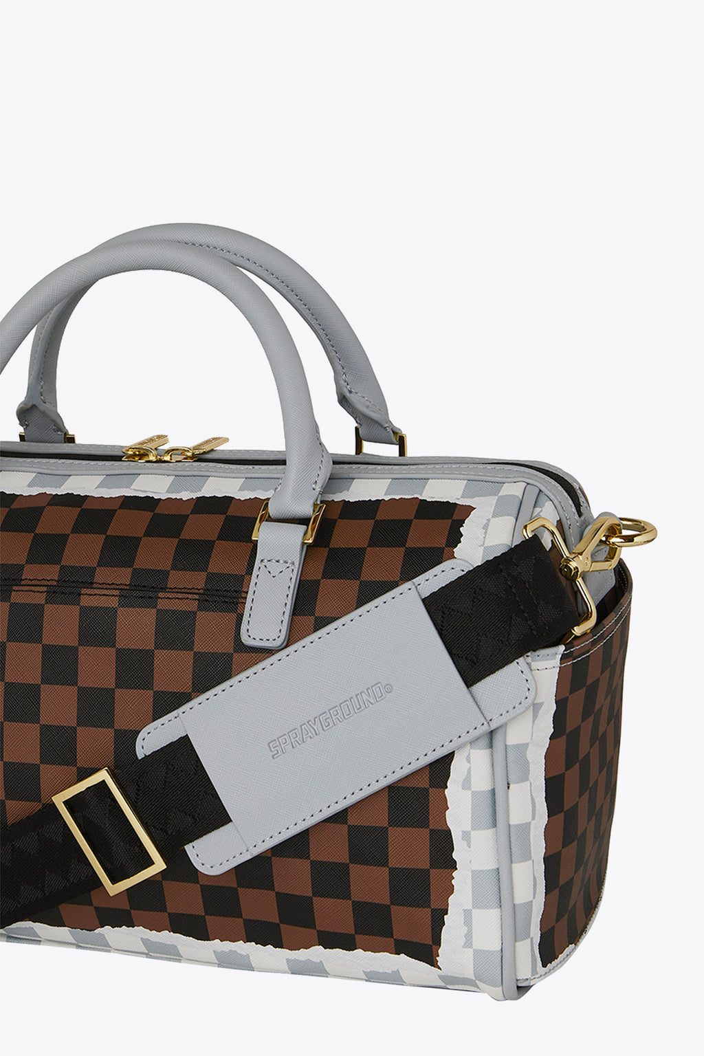 alt-image__Bauletto-in-pvc-a-scacchi-marrone-e-nero-con-bocca-shark---Cream-Brown-Tear-Check-Mini-Duffle