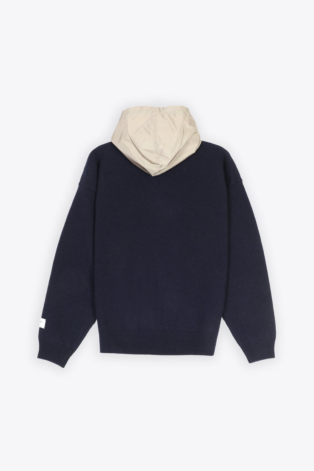 alt-image__Cardigan-in-lana-blu-navy-con-cappuccio-rimovibile-in-nylon-beige