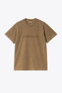 Washed brown cotton t-shirt with chunky logo embroidery - S/S Duster T-Shirt 