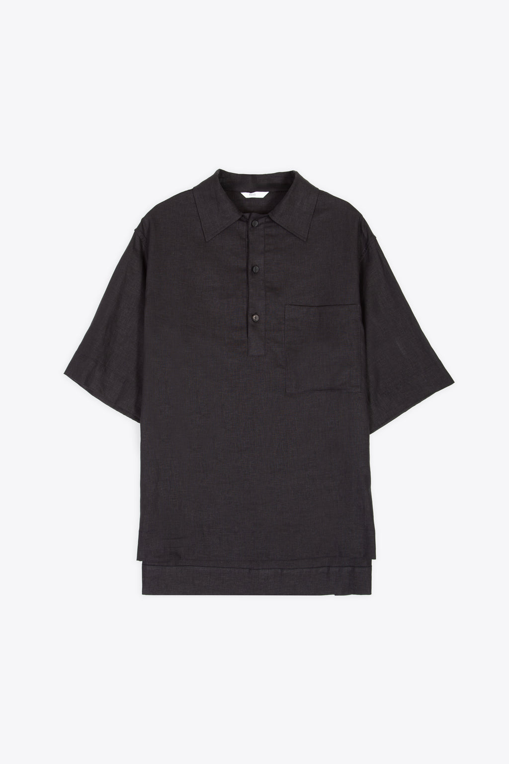 alt-image__Polo-nera-in-misto-lino-con-maniche-corte---Montursi