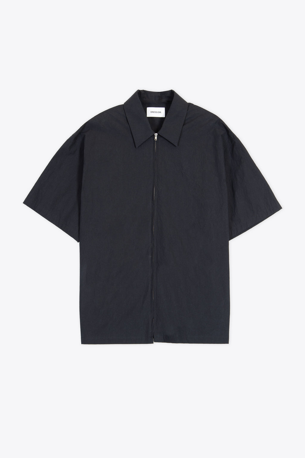 alt-image__Camicia-nera-in-popeline-con-zip-e-maniche-corte